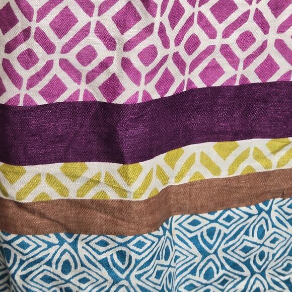 LOFT Sleeveless 100% Linen Patterned Colorblock Summer Dress Size 10 - Picture 4 of 9